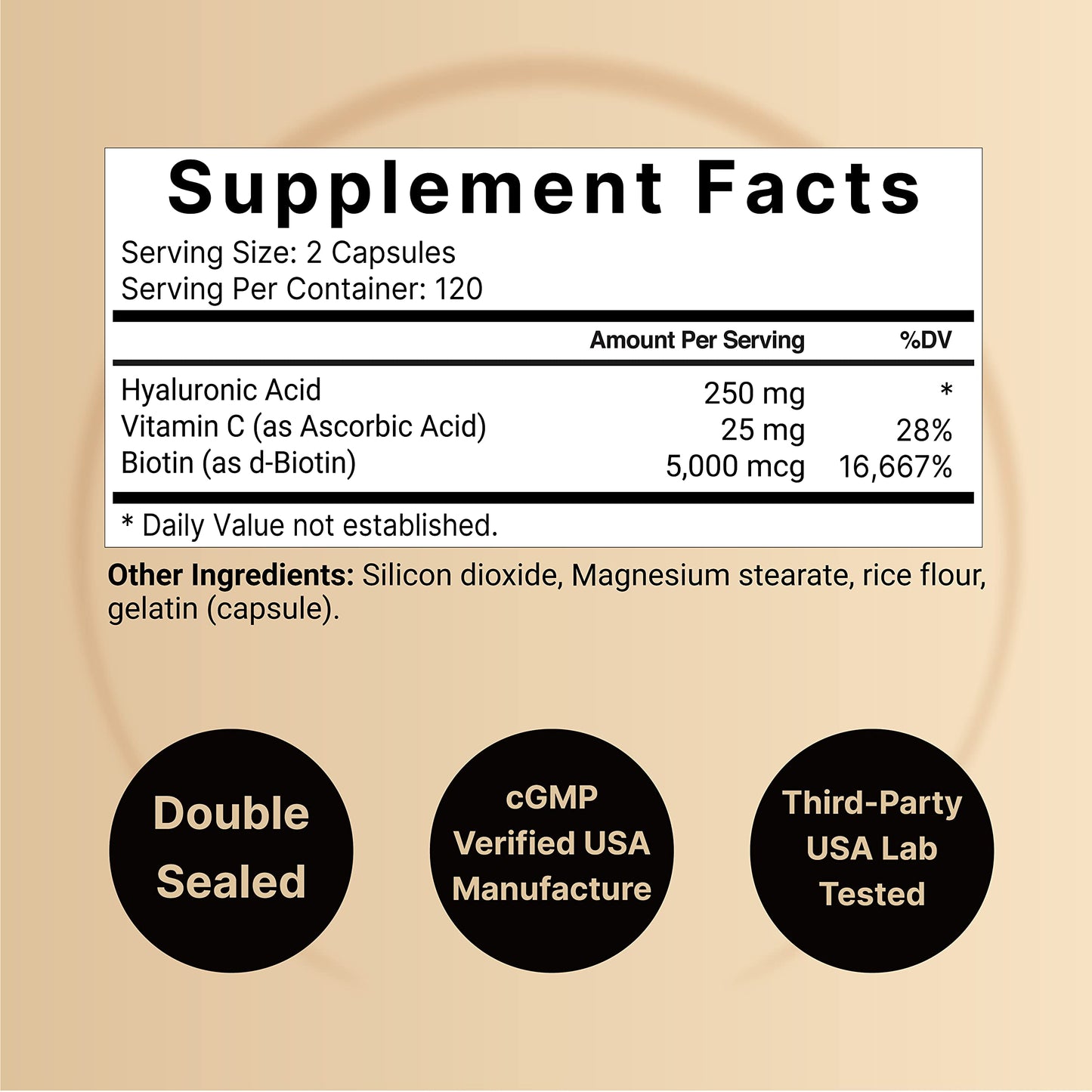 NatureBell 2 Pack Plant Based Hyaluronic Acid Supplements 250mg with 25mg Vitamin C NatureBell