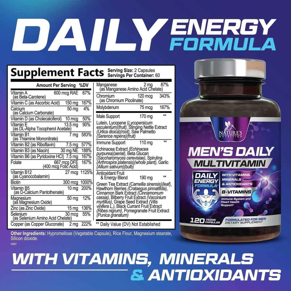 Multivitamin for Men - Advanced Supplement with Full-Spectrum Formula, Essential Vitamins A, C, D, E, & Zinc - High Potency B Vitamins Multi Nature's Nutrition