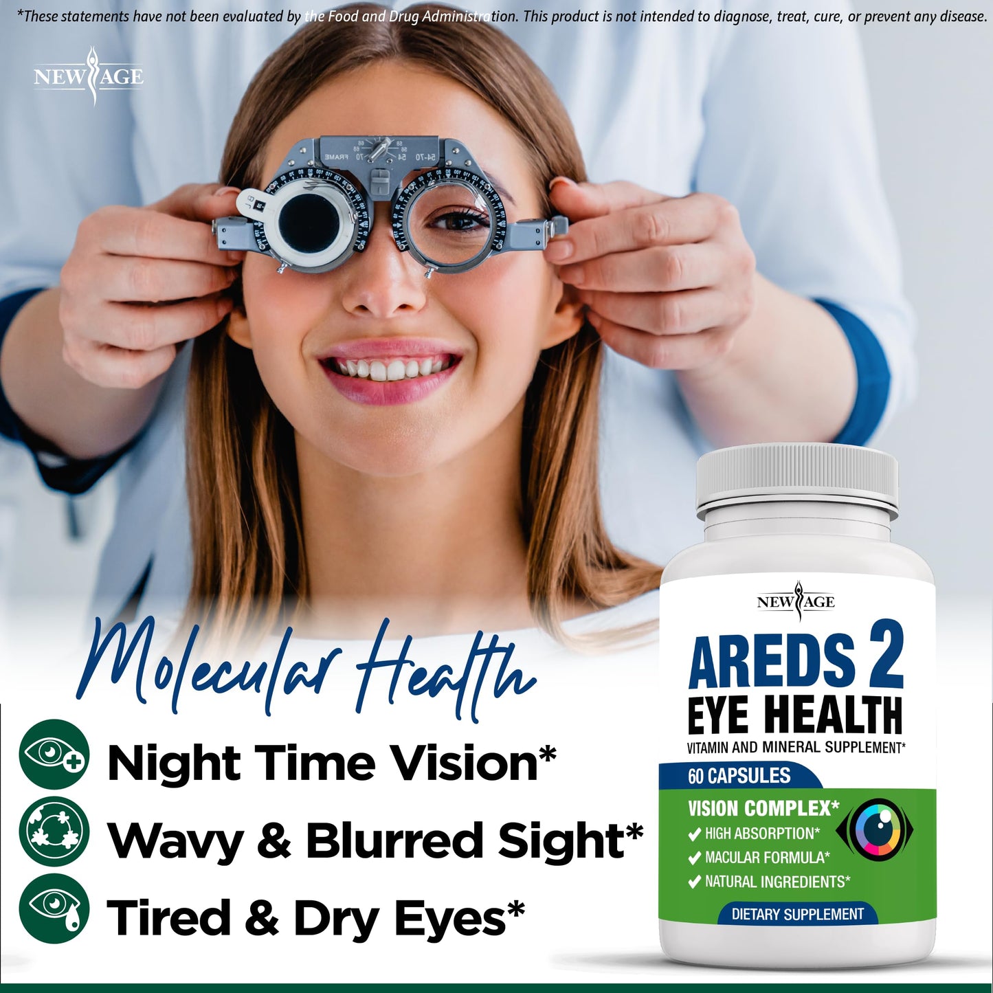 NEW AGE AREDS 2 Eye Vitamins - Lutein, Zeaxanthin, Bilberry, Astaxanthin Mineral Vision Supplement - 180 Count NEW AGE