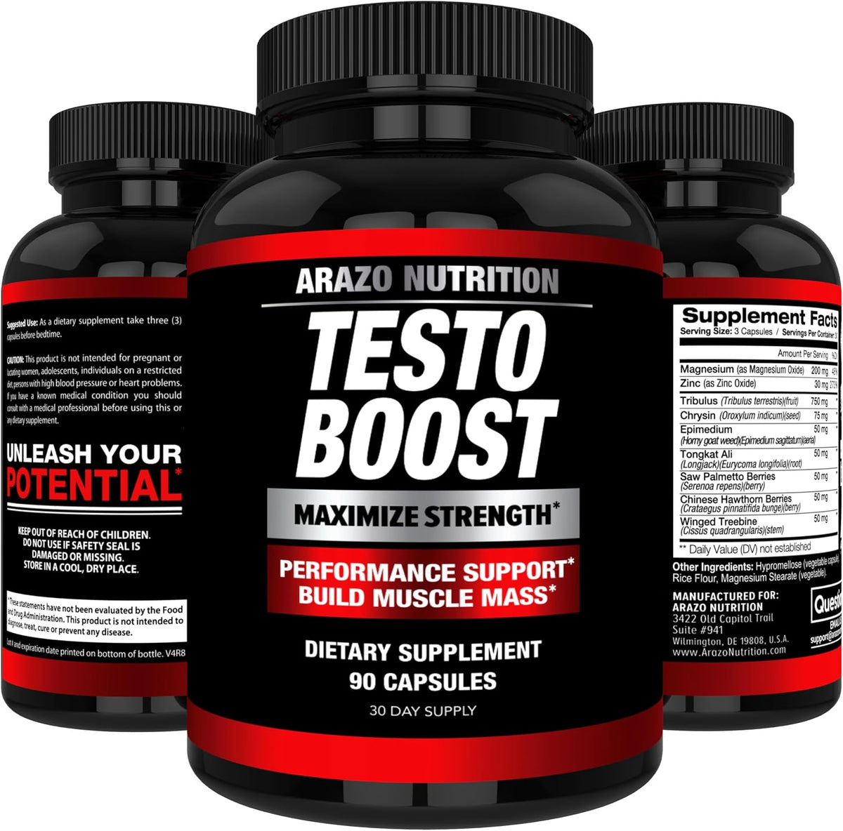 Arazo Nutrition TestoBoost Test Booster Supplement - Potent & Natural Herbal Pills - Boost Muscle Growth - Tribulus, Epimedium, Hawthorn, Zinc, Minerals Gsupps Australia