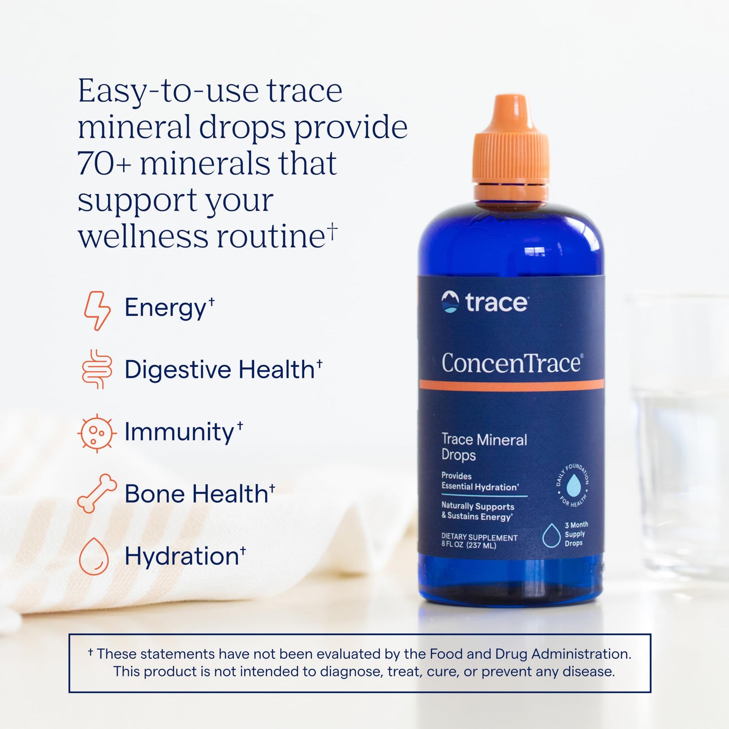Trace Minerals ConcenTrace Trace Mineral Drops | Supports Energy, Digestion, Bone Health & Hydration, 70+ Ionic Trace Minerals w/Magnesium Trace Minerals