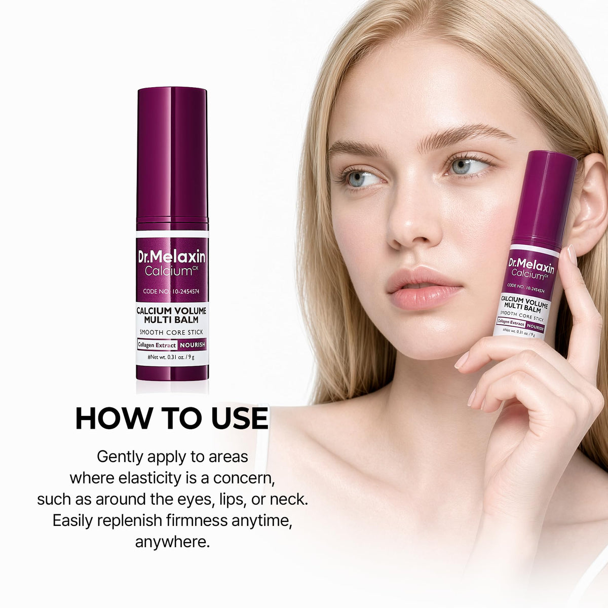 Dr.Melaxin Collagen Multi Balm Stick, Calcium & Adenosine Korean Wrinkle Stick for Eye, Neck & Face, Firming Collagen Stick, Under Eye Balm for Dark Circles & Depuffing, Korean Skin Care, 0.31 oz Dr.Melaxin