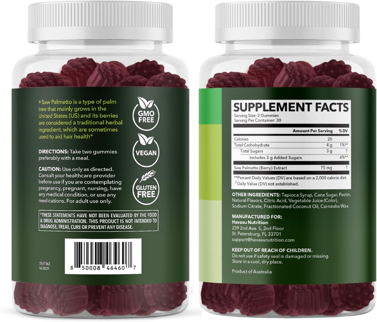 Saw Palmetto Gummies for Men, Prostate Health Supplement, 60 Count | DHT Blocker for Men for Hair Health & Male Patterned Balding, Supports Scalp and Prostate Wellness, Raspberry, 30 Day Supply Gsupps Australia