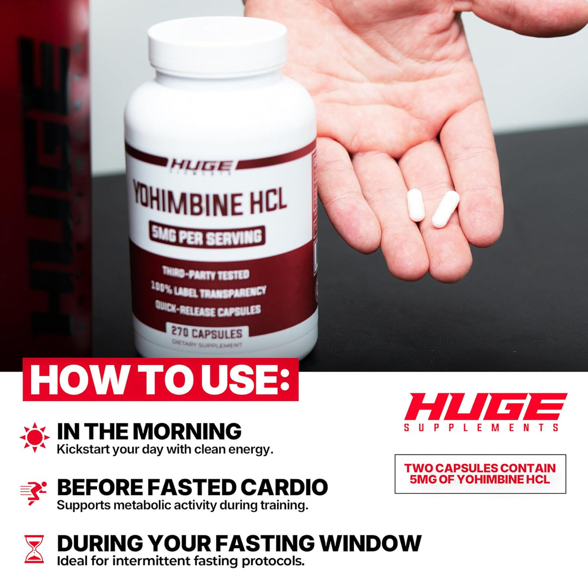 Huge Supplements Yohimbine HCl 5mg, Third Party Tested, Fat Loss & Energy Support, Advanced Performance Formula for Body Recomposition - 270 Veg Capsules Gsupps Australia