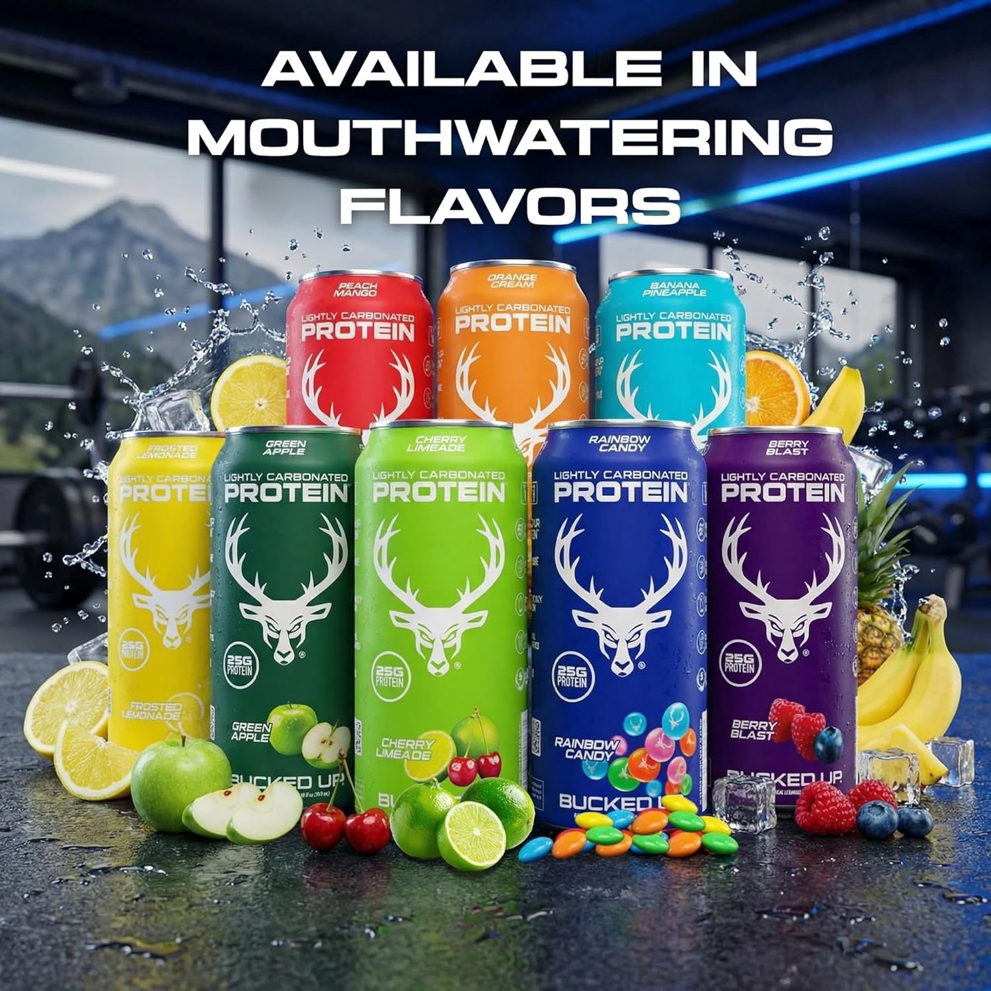 Bucked Up Lightly Carbonated Protein Soda | 25g Whey Isolate - Zero Sugar, Low Calorie, Caffeine Free, Clean Drink | Sparkling Protein Soda - 12 Pack, 16 oz Cans (Peach Mango) Gsupps Australia