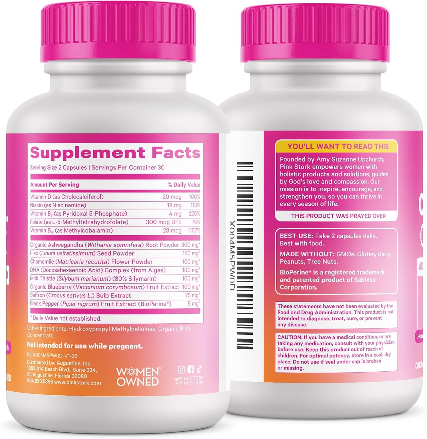 Pink Stork Cortisol Complex for Women - 60 Capsules | Adaptogenic Adrenal + Stress Support, 300mg Organic Ashwagandha, Algae DHA, Saffron, Methylated B Vitamins, Non-Drowsy Gsupps Australia