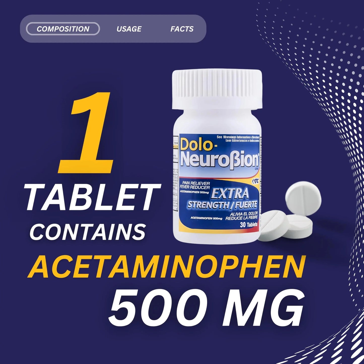 Dolo Neurobion 30 Tablets - Pain Reliever, Fever Reducer, Extra Strength, Fuerte, Alivia el Dolor, Reduce la Fiebre Neurobion