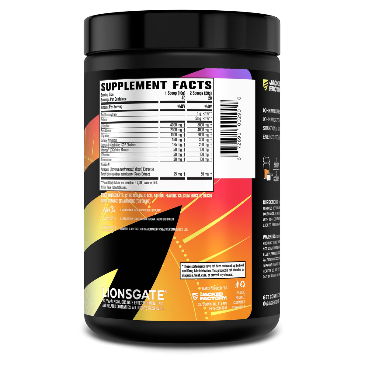 Jacked Factory X John Wick - Wick Mode Pre Workout Powder - Intense Energy, Battle-Ready Focus, Unstoppable Commitment, and Sheer Will Jacked Factory
