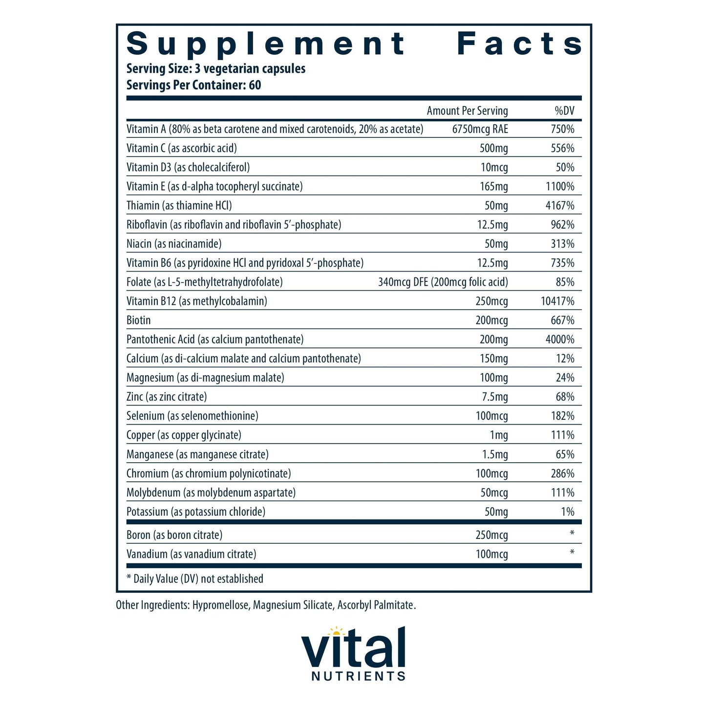 Vital Nutrients Multi-Nutrients (No Iron or Iodine) - Comprehensive Vegetarian Daily Multivitamin and Mineral Formula with Potent Antioxidants* - Gluten, Dairy, Soy Free - Non-GMO - 180 Capsules Vital Nutrients