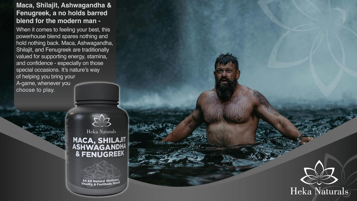 Heka Naturals Male Botanical Complex | 90 Capsules with Ashwagandha, Maca Root, Fenugreek & Shilajit | Traditional Plant-Based Ingredients for Active Lifestyles | Food Supplement Heka Naturals