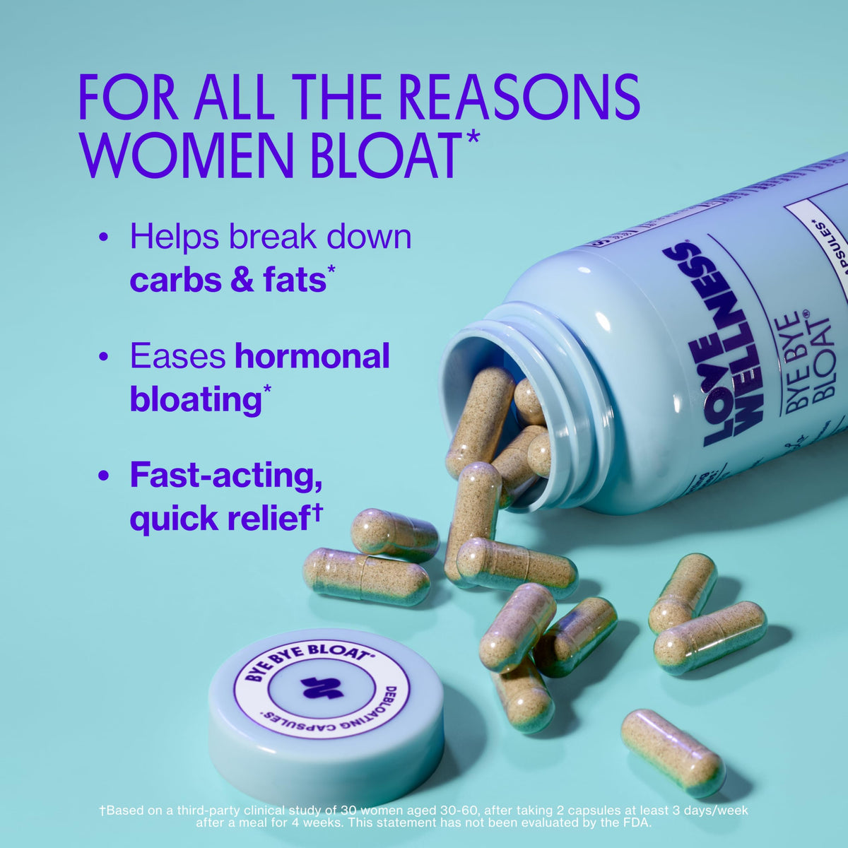 Love Wellness Bye Bye Bloat | Digestive Enzymes for Fast Acting Bloating Relief for Women | Helps Reduce Water Retention & Gas Relief | Supports Digestive Health Love Wellness