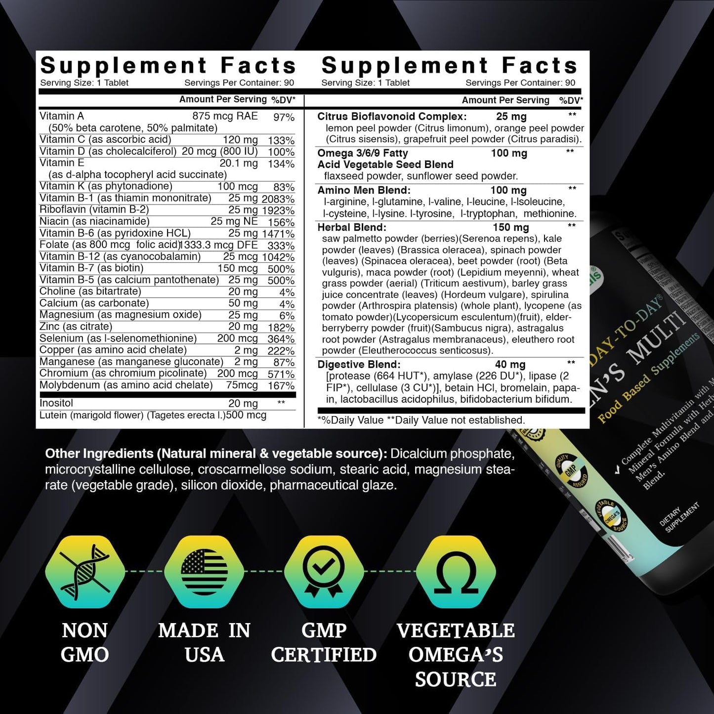 Best Naturals Day-to-Day Men's Multivitamin Food Based Supplement with Vitamin A, L-Arginine, L-Glutamine, L-Lysine- 90 Tablets Best Naturals
