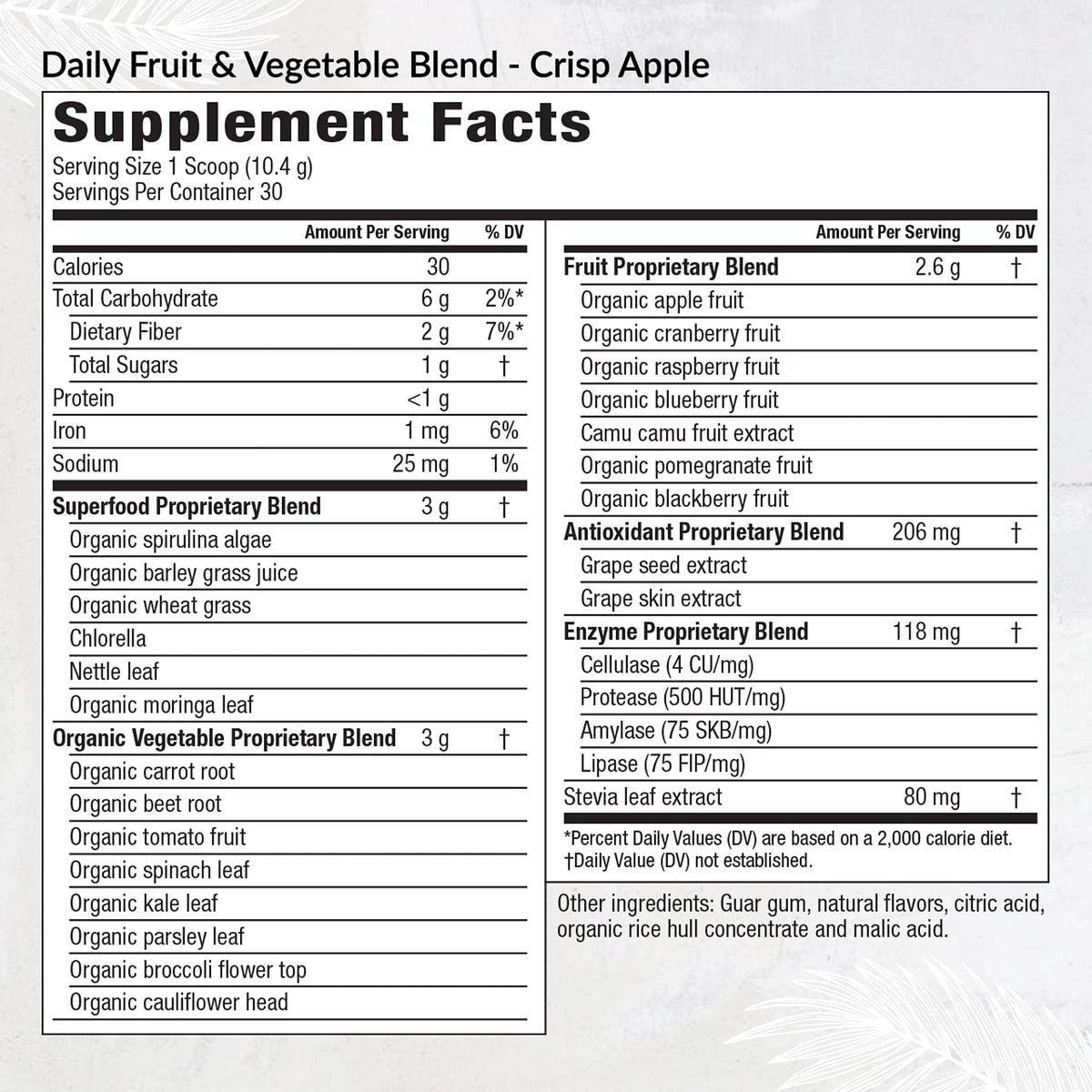 Equilife Daily Fruit & Vegetable Blend, Superfood Antioxidant Supplement, Crisp Apple Flavor with Vitamin C, Fiber, and 9 Essential Amino Acids, Supports Energy, Low Sugar, Vegan, 30 Servings Tub Equilife