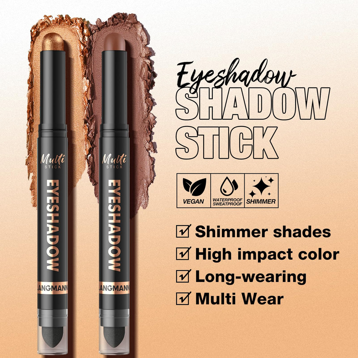 LANGMANNI 8 Color Waterproof Dual-Ended Eyeshadow Stick Set, Eye Makeup #A LANGMANNI