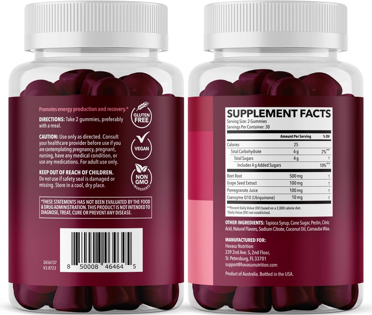 Beet Root Gummies with COQ10 and Grape Seed, Mixed Berry, 30 Servings | Nitric Oxide Supplement with Beetroot, Grape Seed Extract and COQ10 for Performance and Recovery, Vegan, Non-GMO, Gluten-Free Gsupps Australia