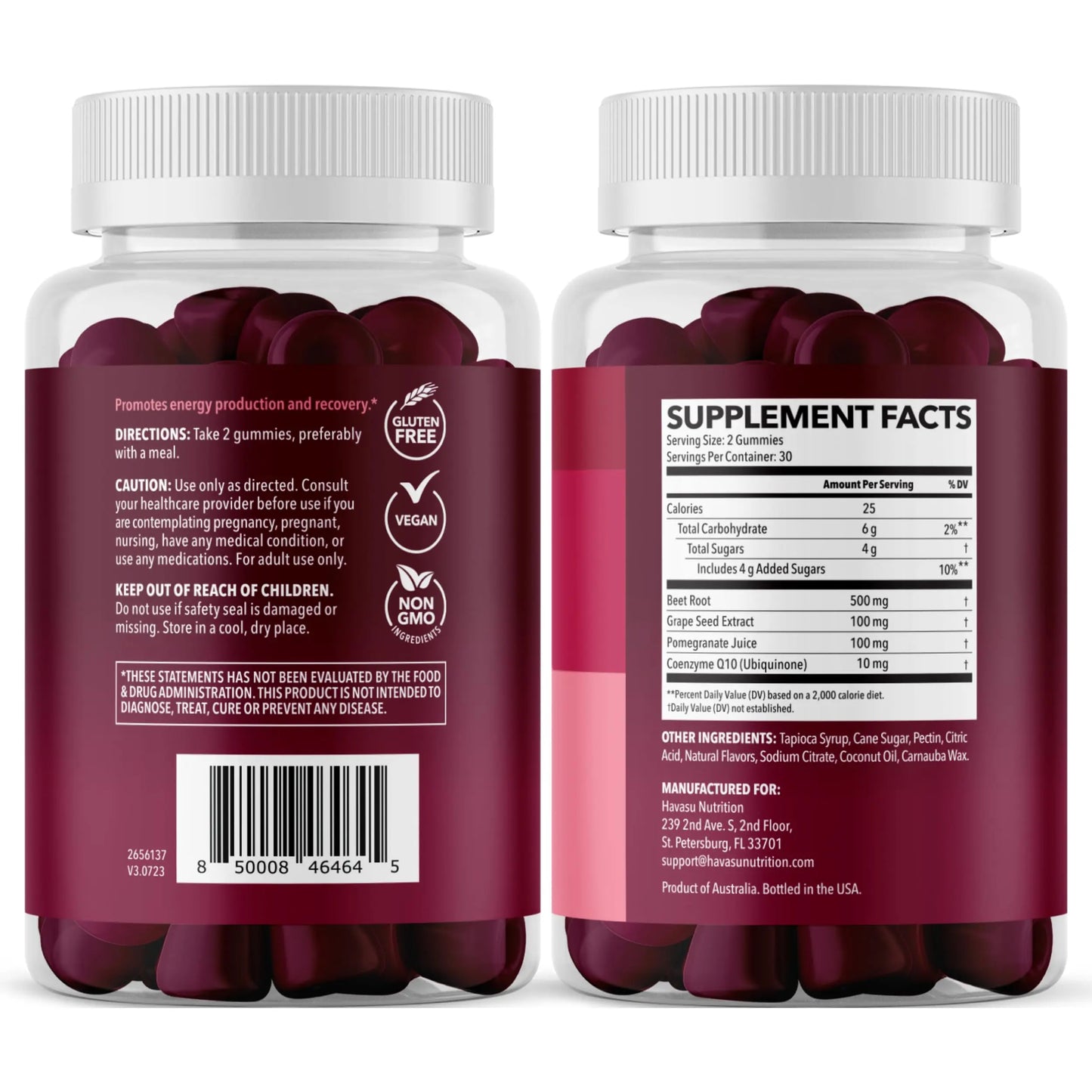 Beet Root Gummies with COQ10 & Pomegranate - Nitric Oxide Supplement for Men and Women - Beetroot for Endurance, Performance, Recovery - Vegan, Non-GMO, Gluten Free HAVASU NUTRITION