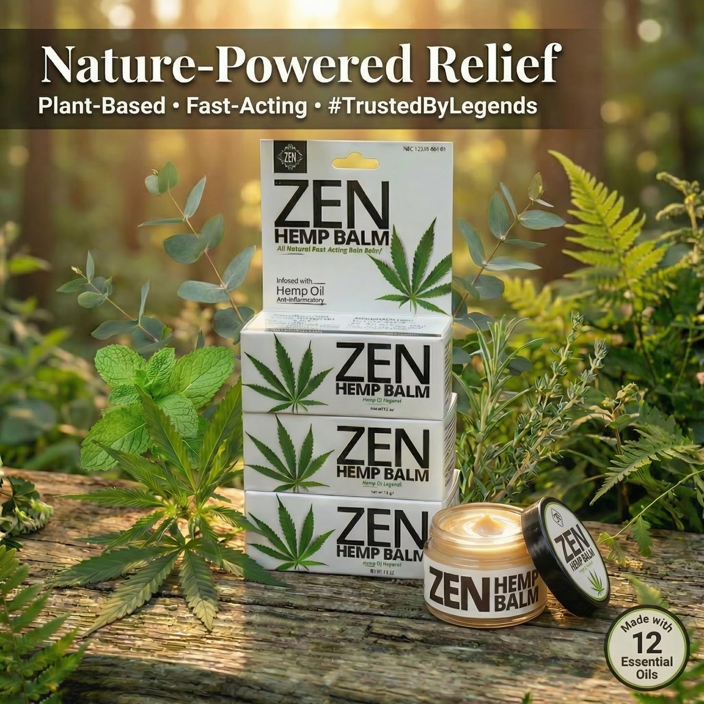 ZEN Hemp Balm 3 Pack – Fast-Acting Pain Relief for Muscles & Joints – Plant-Based Topical – 0.7 oz Each ZEN