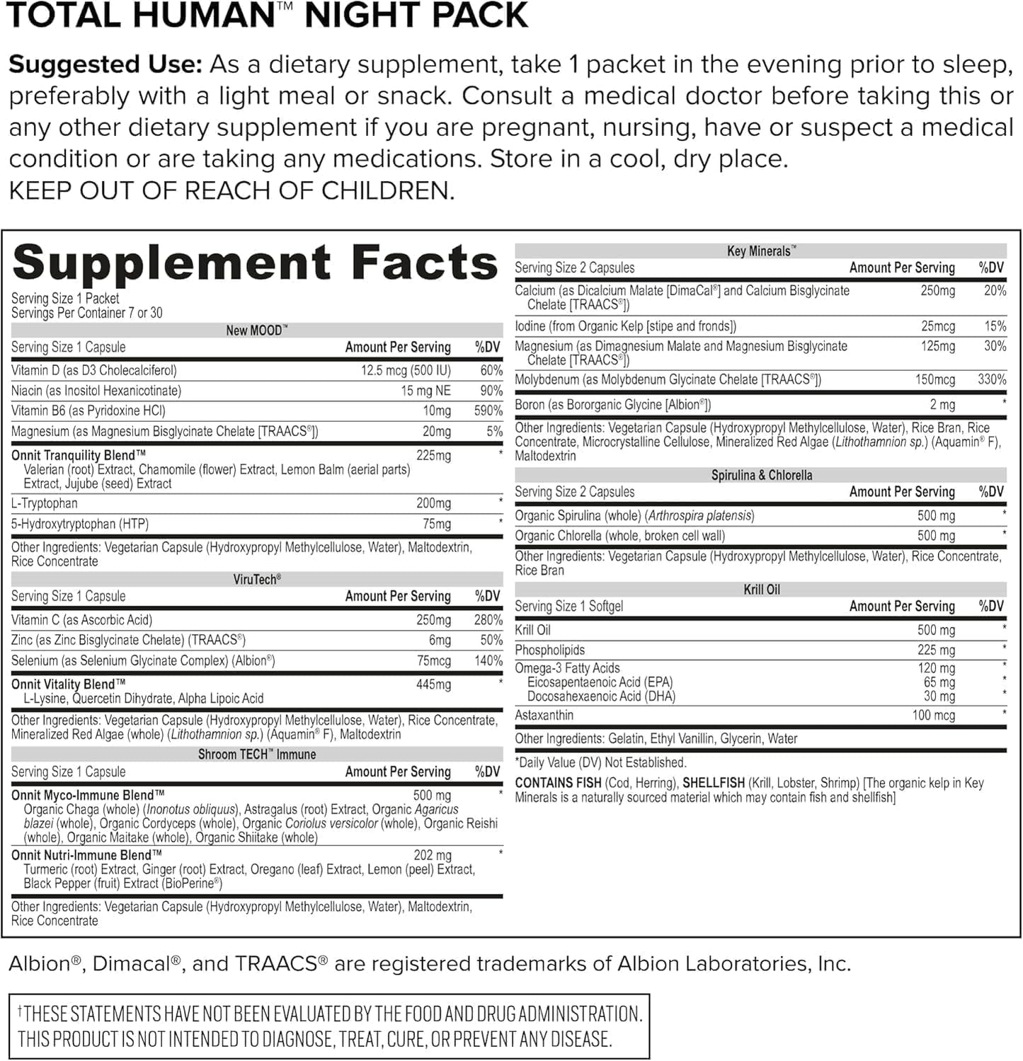 ONNIT Total Human Adult Multivitamin Comprehensive Capsule Packs with Day and Night Support, Daily Vitamin Packs for Men and Women, Dietary Supplement Capsules, 30-Day Supply, 60 Packs Gsupps Australia