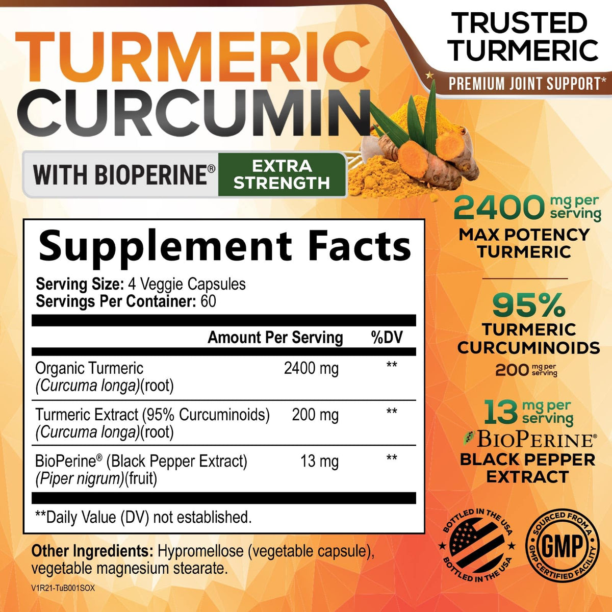 Turmeric Curcumin Supplement - 2400mg Organic Turmeric Per Serving - 95% Curcuminoids & BioPerine Black Pepper Extract for Best Absorption - Natural Vegan Joint Support Nature's Nutrition