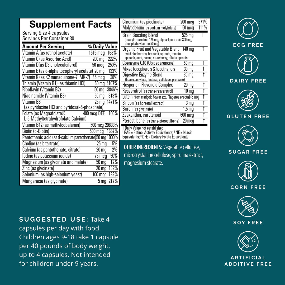 BRAINMD Dr Amen NeuroVite Plus - 120 Capsules - Multivitamin & Mineral Supplement, Enhanced with Phytonutrients, Enzymes & Whole Foods - Gluten Free - 30 Servings BRAINMD