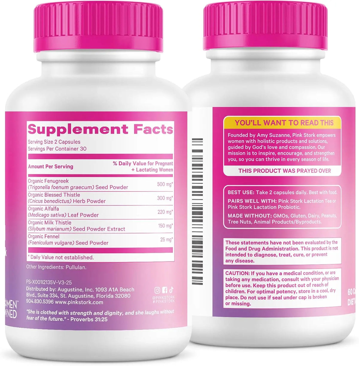Pink Stork Total Lactation Supplement for Breast Milk Supply, Organic Fenugreek and Alfalfa to Support Breastfeeding, Milk Flow, and Production, Postpartum Essentials - 60 Capsules Gsupps Australia