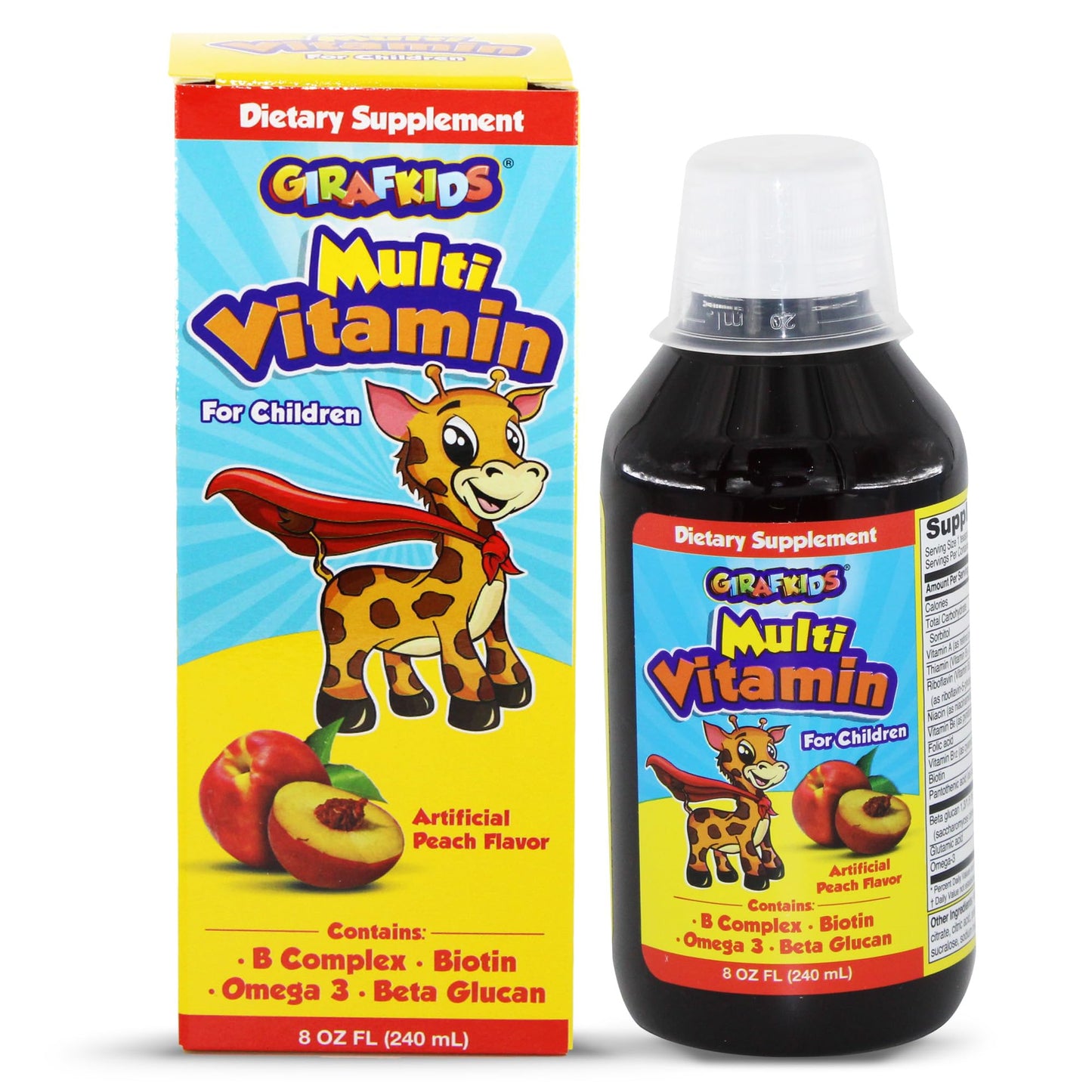 GirafKids Multivitamin Syrup + Super Vitamins Liquid Bundle for Kids Ages 4+ | Omega-3, Beta Glucan, Royal Jelly & Propolis | PHARMADEL