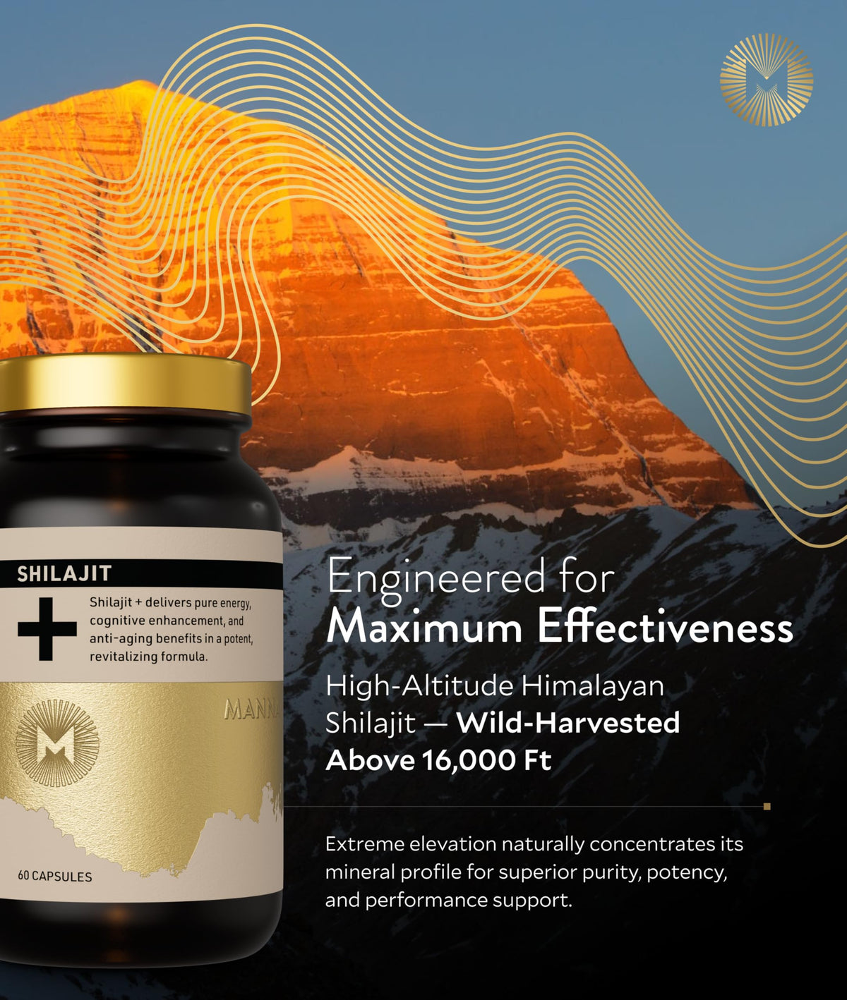 Manna Vitality Shilajit+ Capsules | 1000mg Purified Himalayan Shilajit Resin Supplement | Highest Bioavailability | Energy, Performance, Detox, Vitality, Mental Clarity & Cognitive Support | 60 Count M Manna