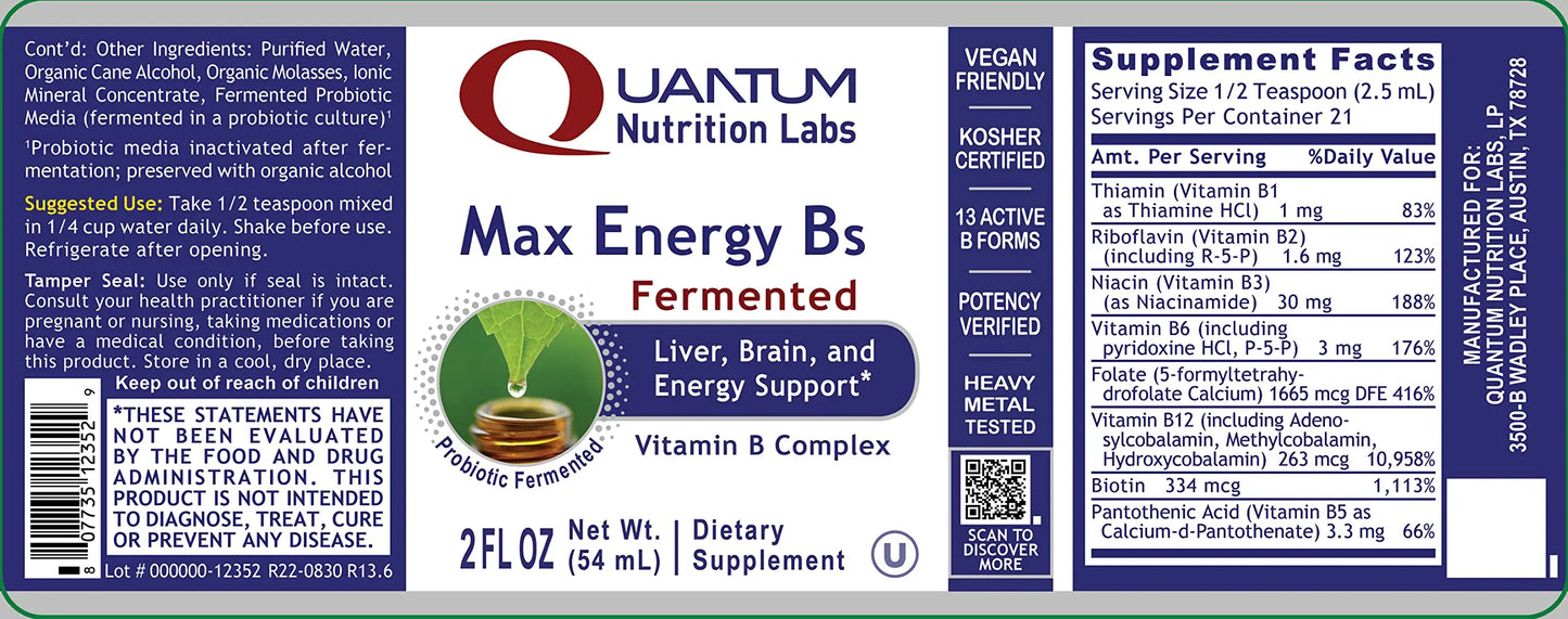 Quantum Nutrition Labs Max Energy B - Vitamin B Complex Liquid Drops, Organic Supplement for Women and Men Quantum Nutrition