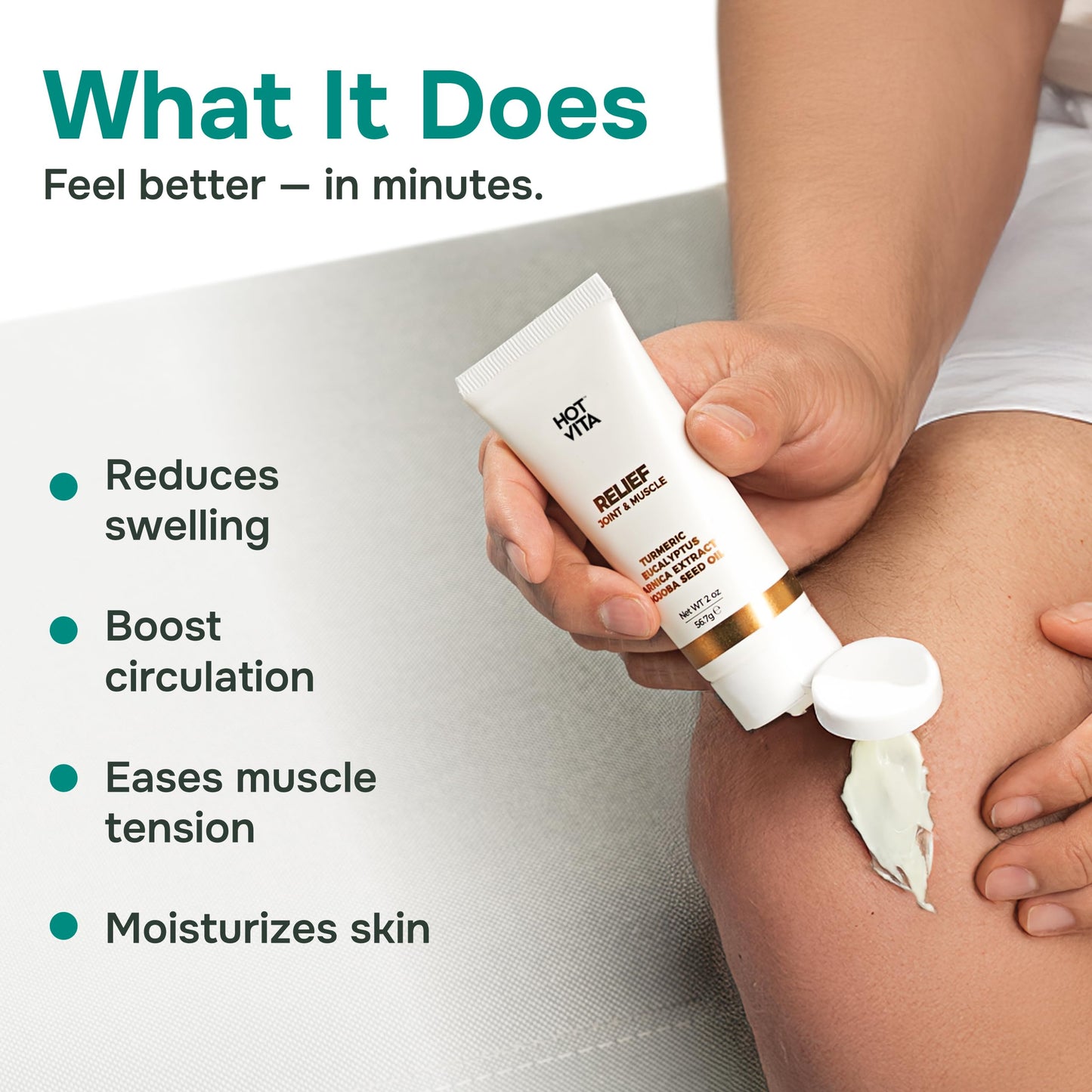 Hot Vita Relief Gel - Plant-Based Cooling Gel with Arnica, Turmeric & Eucalyptus - Soothing Formula for Muscle Fatigue, Tired Legs Hot Vita