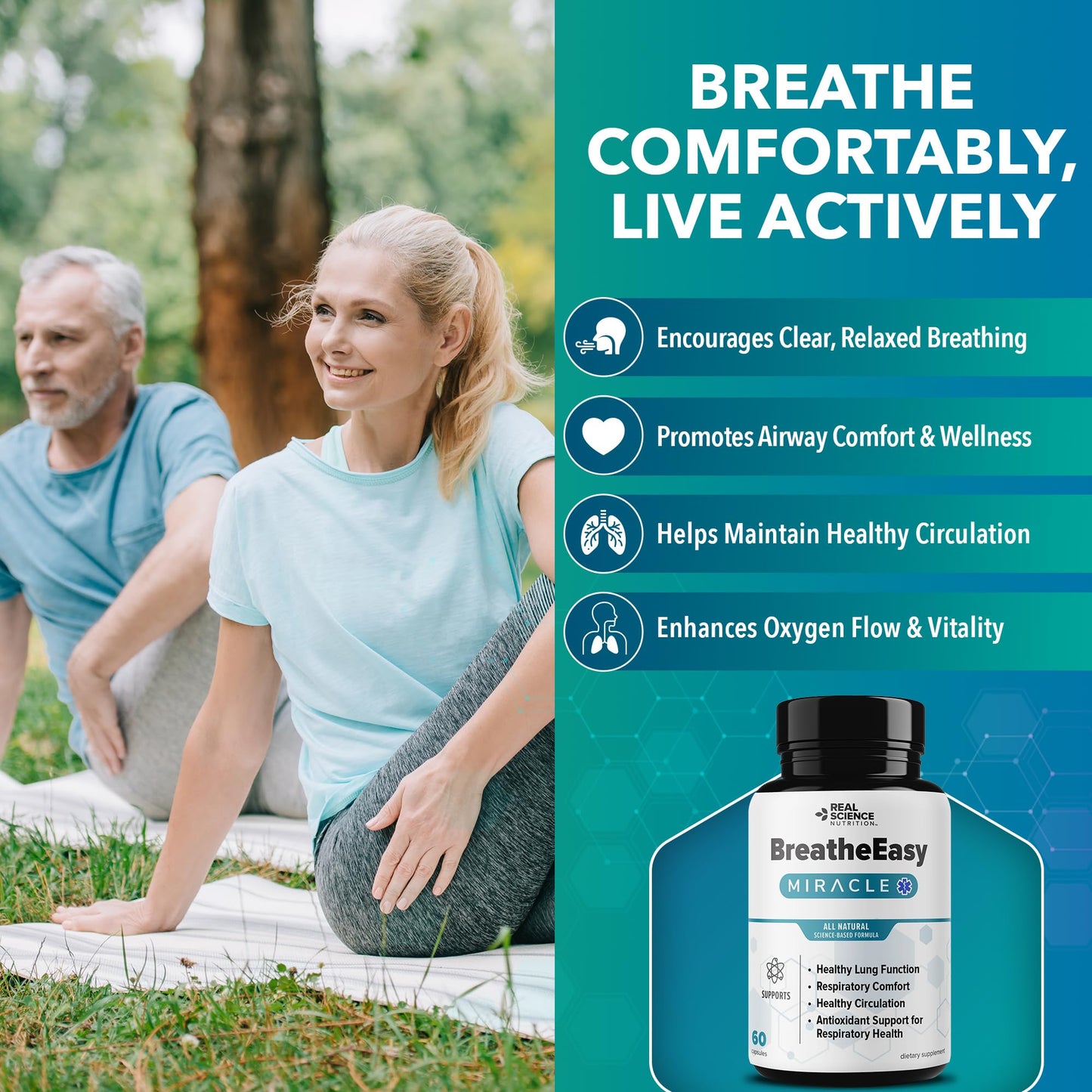 Real Science Nutrition BreatheEasy Lung Support Supplement for Lung Health & Respiratory Wellness – Lung Cleanse Formula with Vinitrox, GABA for Circulation Support - Made in USA - 60 Capsules Real Science Nutrition