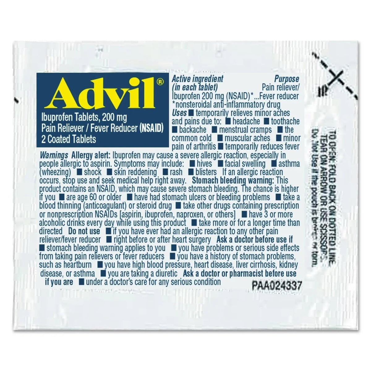 Advil Ibuprofen Tablets, 200mg, Refill Pack, Two Tablets/Packet, 30 Packets/Box Advil