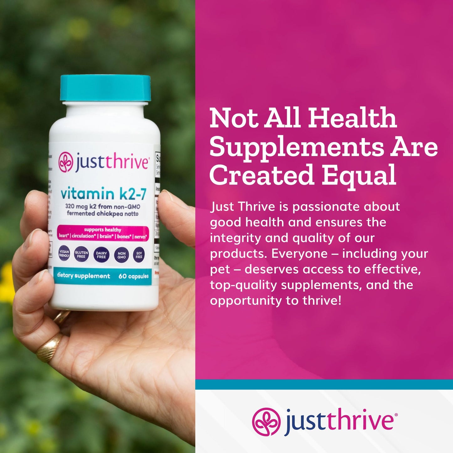 Just Thrive Vitamin K2-7 - Bone, Brain, and Heart Health K2 Vitamin Supplement, 60 Capsules Just Thrive