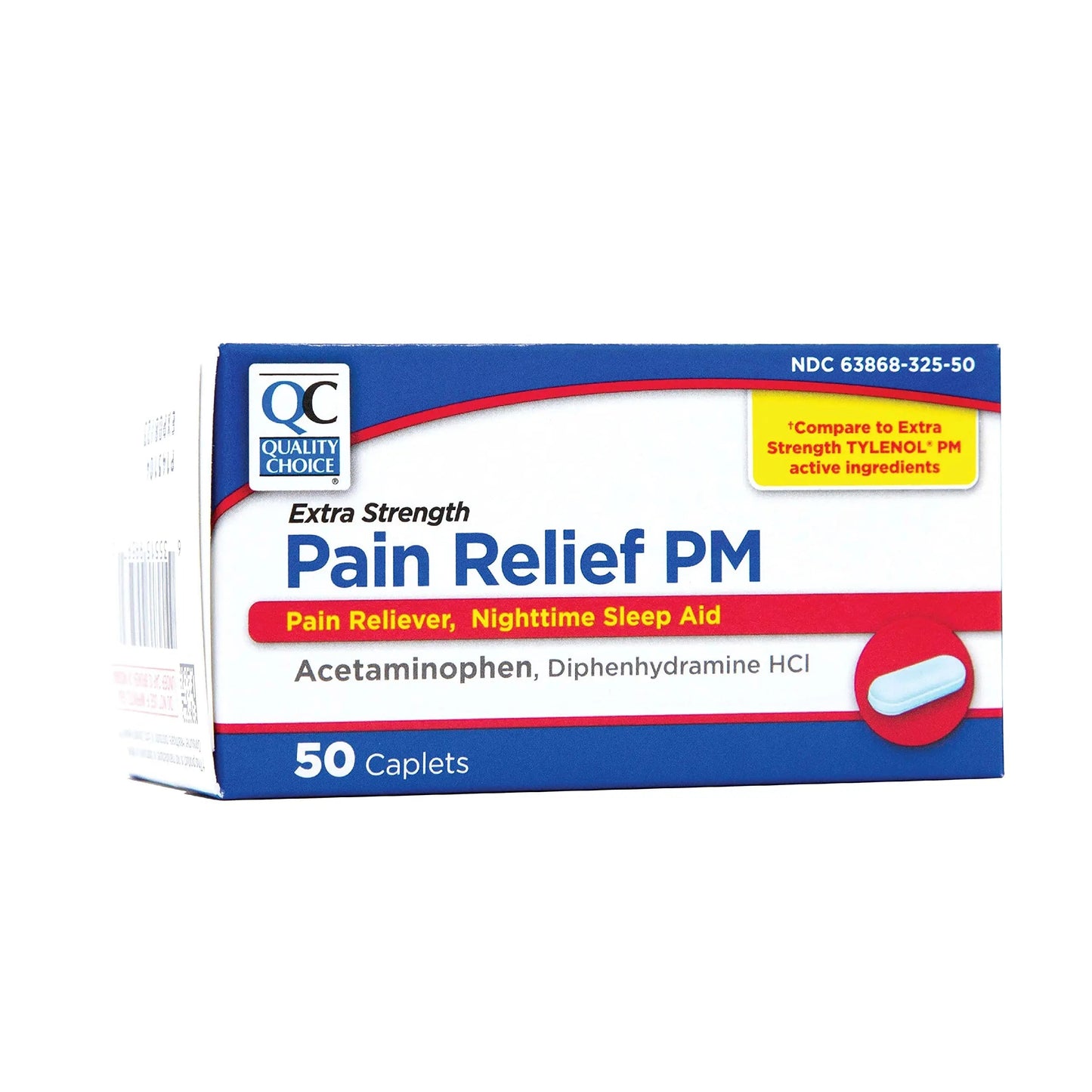 Quality Choice Extra Strength Pain Relief PM, Pain Reliever and Nighttime Sleep Aid, Acetaminophen 500 mg & Diphenhydramine HCI 25 mg (Sleep Aid), 50 Count Package of Caplets Quality Choice