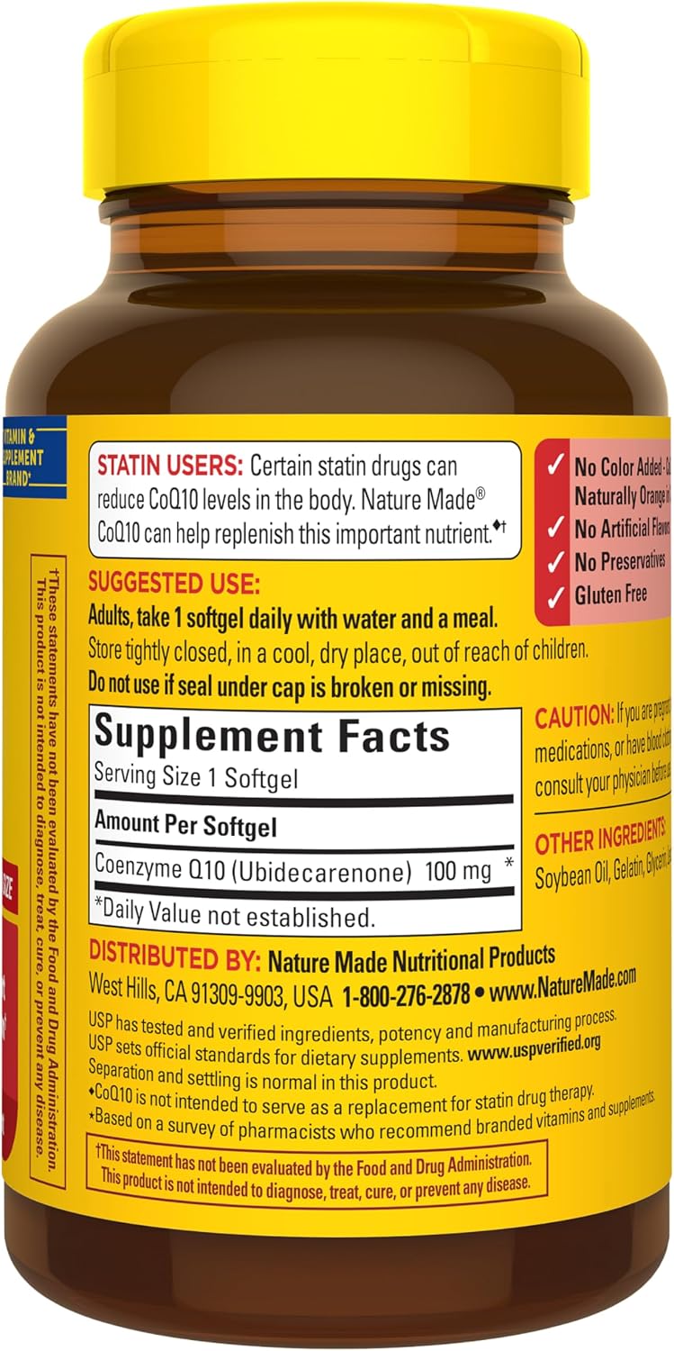 Nature Made CoQ10 100mg Softgels for Heart Health Support, 120 Softgels | Co Q 10 Supplement for Women and Men, Dietary Supplement that Provides Antioxidant Support, 120 Day Supply Gsupps Australia
