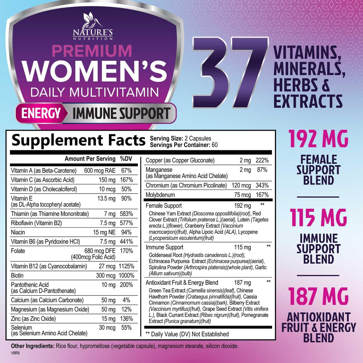 Multivitamin for Women - with Vitamins A, C, D, E, B6, B12, Zinc, Calcium & Magnesium, Womens Daily Multi Vitamin Multimineral Supplement for Bone Health, Energy & Immune Support - 120 Capsules Nature's Nutrition