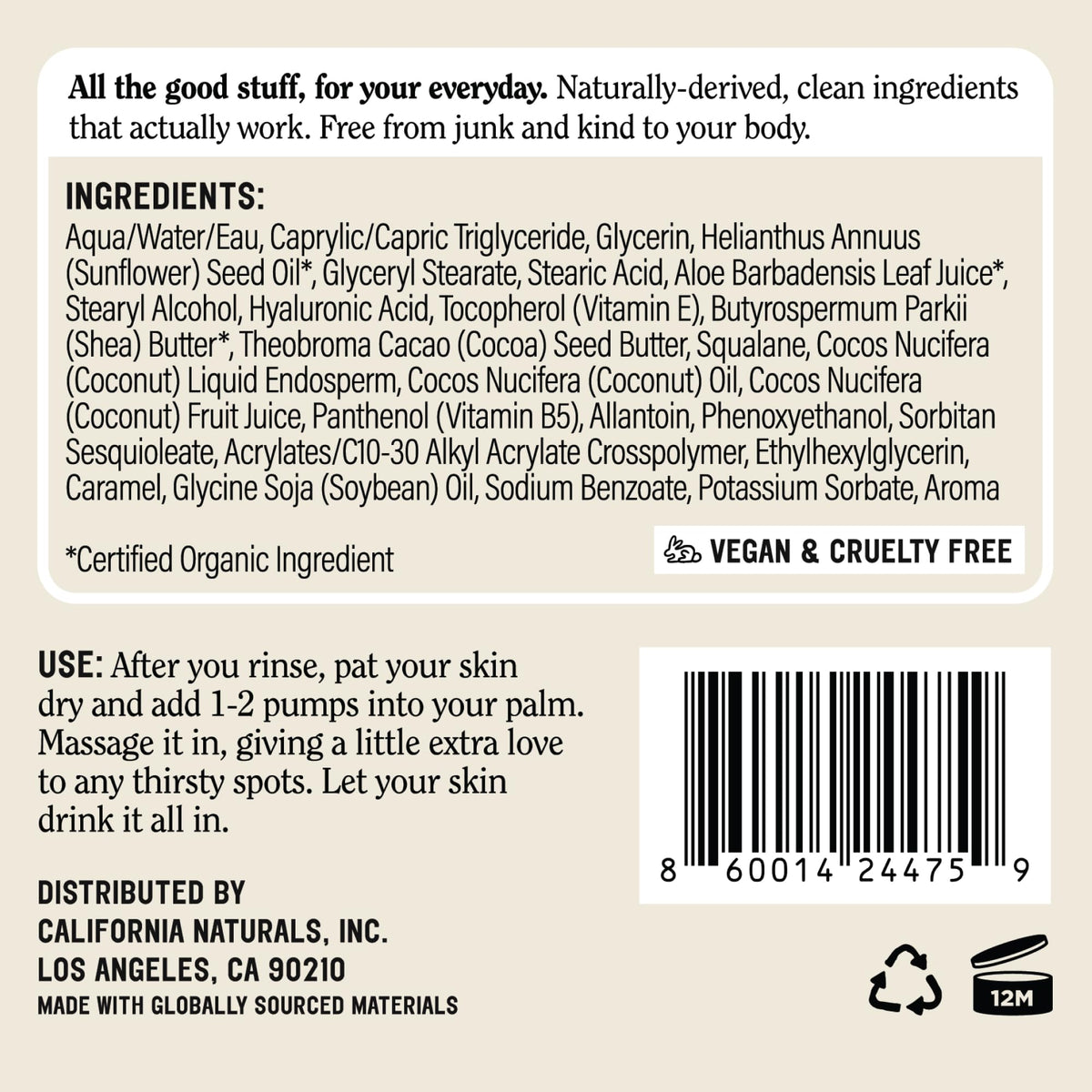 California Naturals Classic Clean Body Lotion for Dry Skin, Moisturizing, Lightweight with Shea Butter, Naturally Scented, Vegan, Sulfate, Paraben & Phthalate Free, Toasted Coconut, 16.5 oz California Naturals