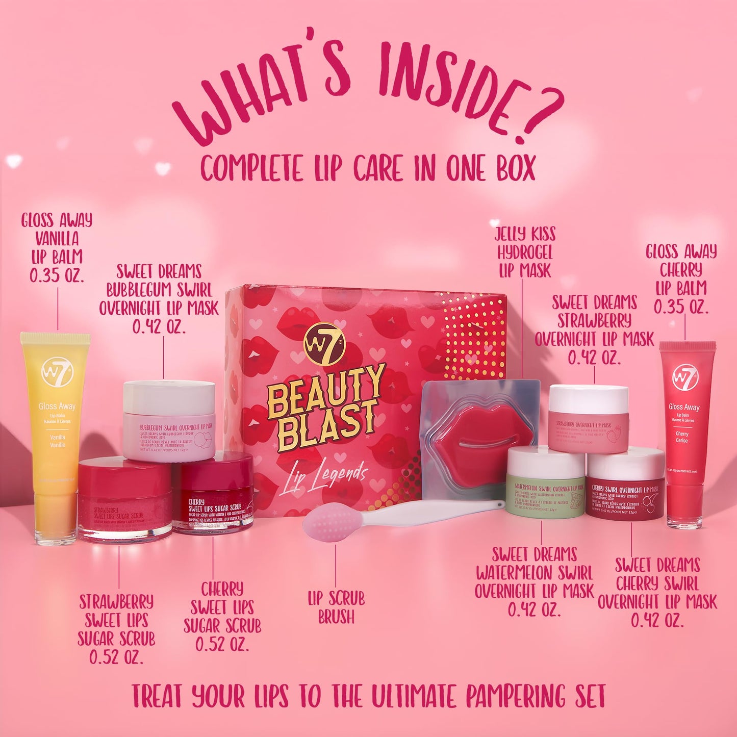 W7 Beauty Blast Lip Legends Sweet Dreams Lip Care Set - Lip Masks, Scrubs, Balms and More – Exclusive W7 Sweet Dreams Flavors Included W7