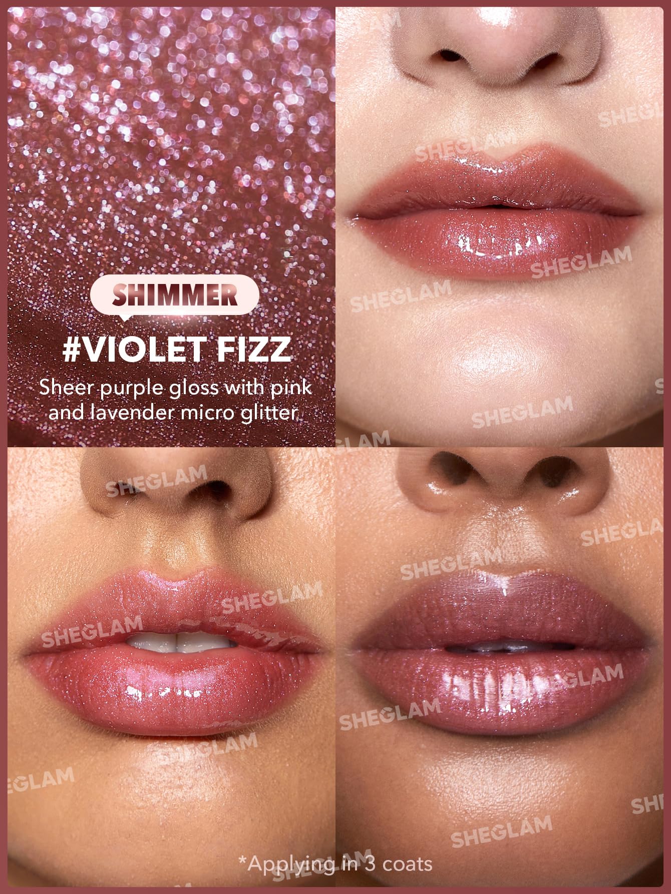 SHEGLAM Pout-Perfect Moisturizing Solid Lip Gloss Shimmer Lip Plumper - Violet Fizz SHEGLAM