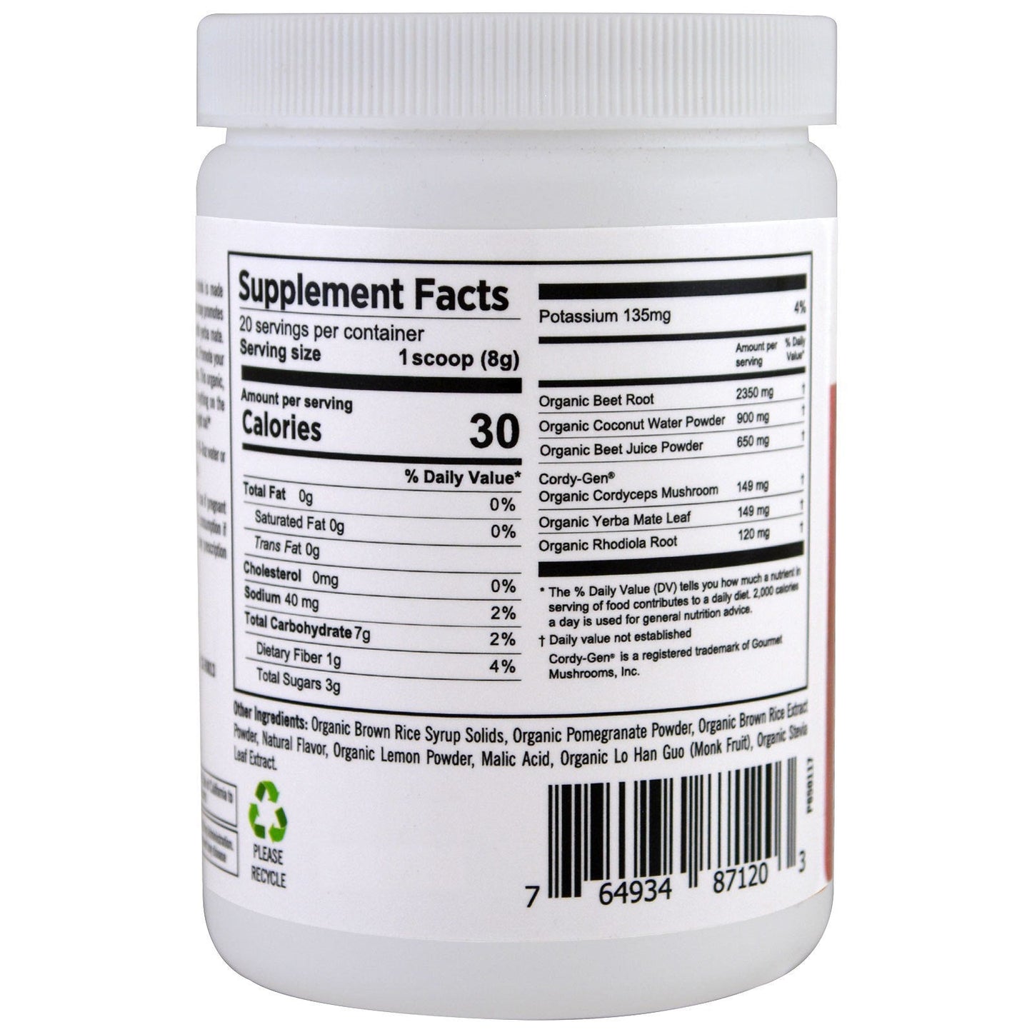 Pure Planet Organic Power Beets Preworkout Berry Burst 160 g PURE PLANET