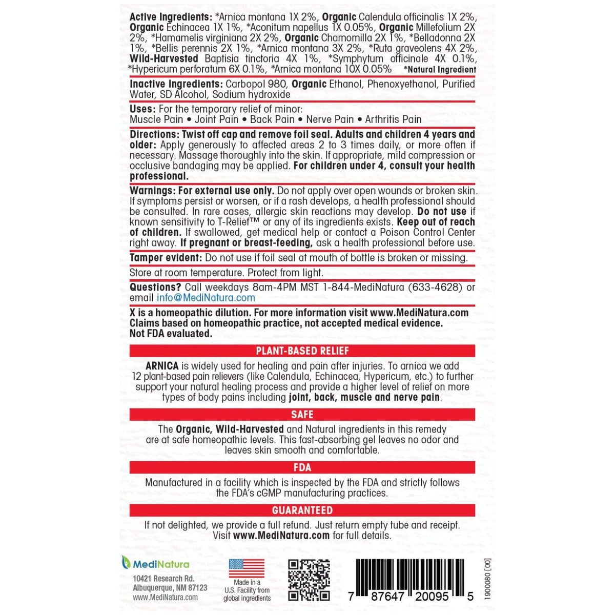 T-Relief Arnica +12 Gel - 8.75 oz. MediNatura