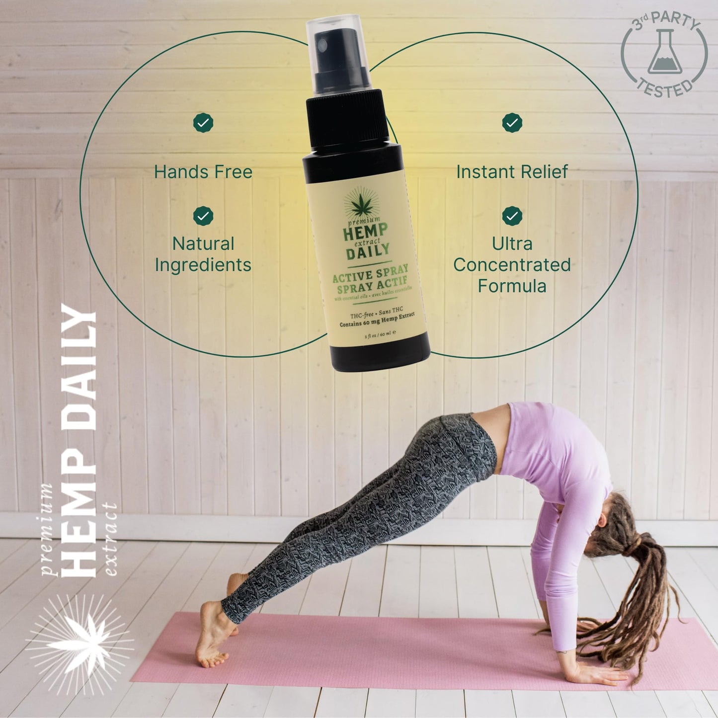 Hemp Daily Active Spray | Hemp Spray with Essential Oils | Vegan, Organic Ingredients | 2 Fluid Ounces (Original Spray, Single) Premium Hemp Extract Daily