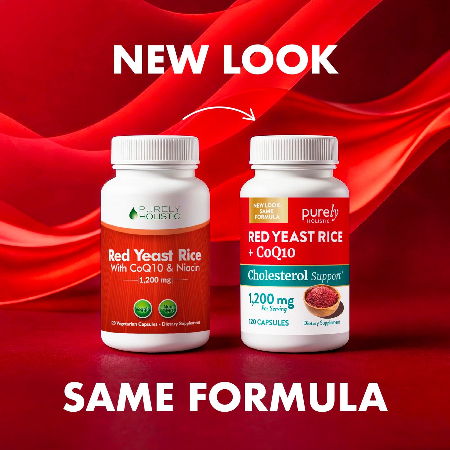 Red Yeast Rice with CoQ10 Supplement | Healthy Cholesterol Levels & Heart Health Support | Extra Strength Red Yeast Rice 1200 MG (600 MG Per Capsule) with Monakolin K Purely Holistic