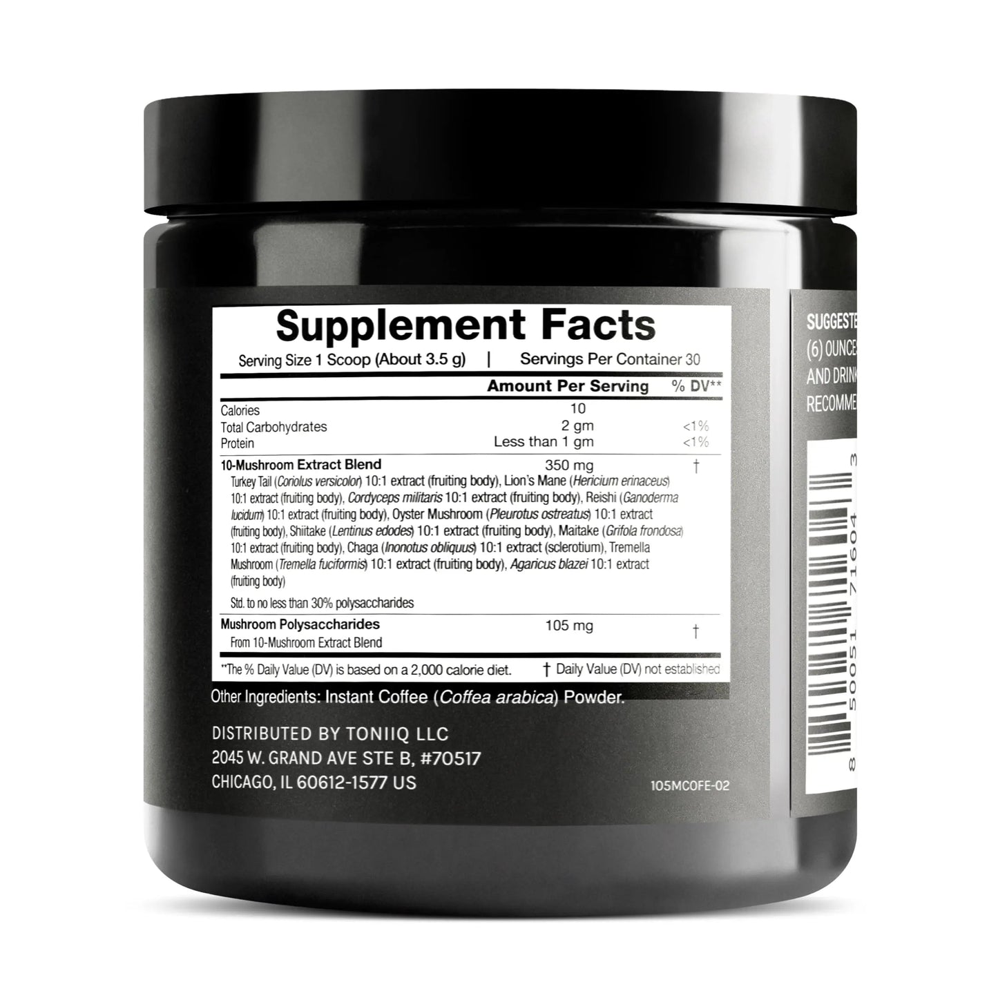 Mushroom Coffee - Ultra High Potency 10:1 Concentrated Extract - Colombian Sourced Beans with 10 Mushroom Blend, Lion's Mane & Cordyceps - Rich & Functional Coffee Alternative - Third-Party Lab Tested Toniiq