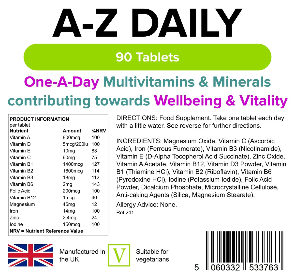 Multivitamin A-Z Daily Tablets 90 Tablets by Lindens Lindens