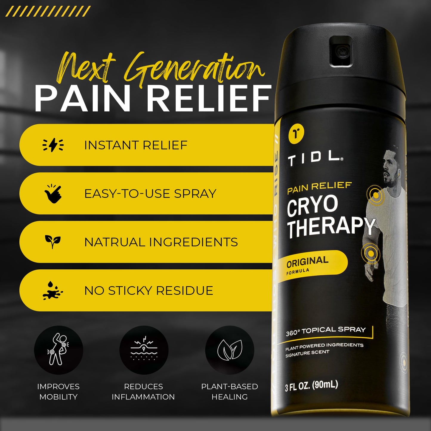 TIDL Pain Relief Spray Bundle – Morning, Cryotherapy & Evening Therapy – 3 x 3oz Sprays for Muscle, Joint, Neck, Back & Knee Pain Relief – Plant-Based Menthol Day & Night Care TIDL