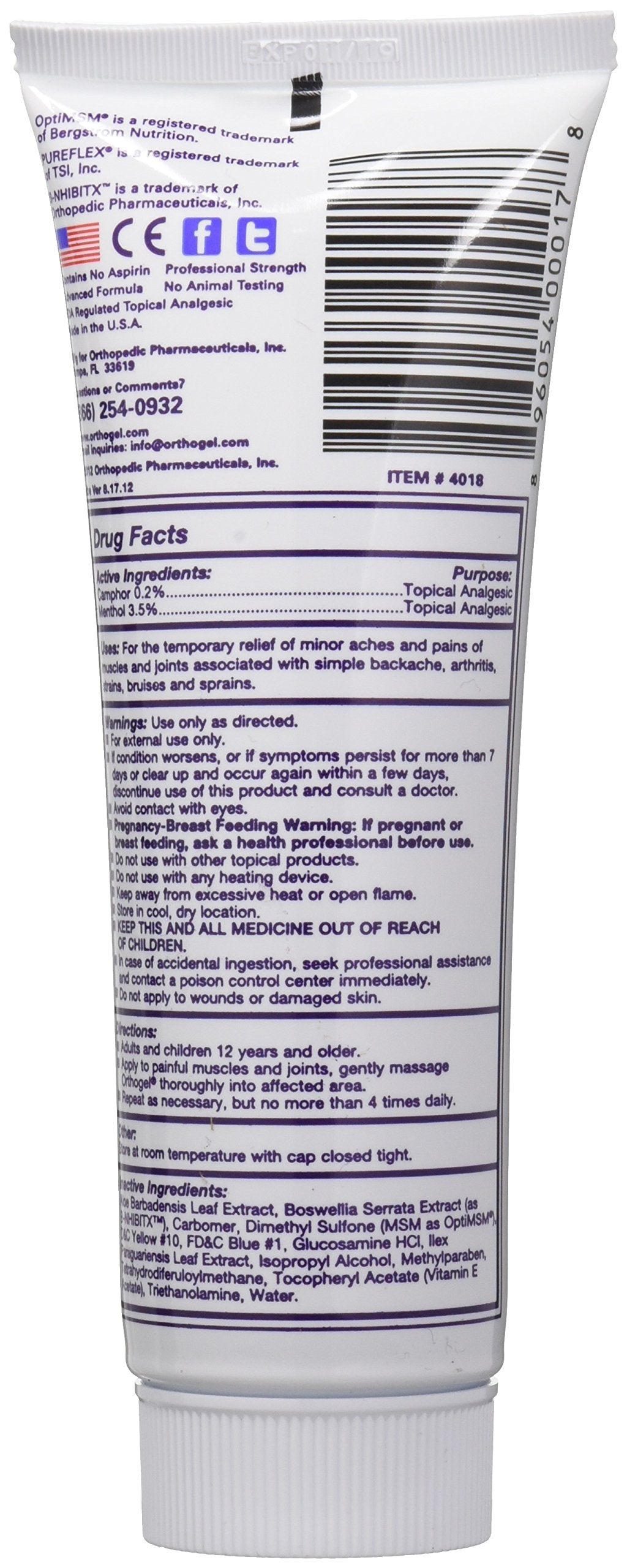Orthogel Advanced Pain Relief Gel Tube, 4 oz. Orthogel
