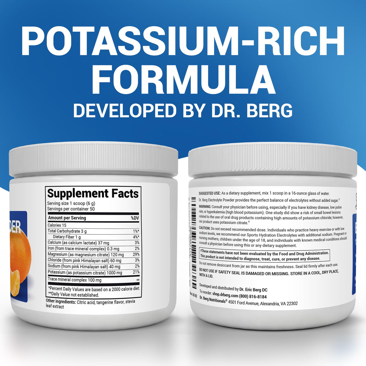 Dr. Berg Zero Sugar Hydration Keto Electrolyte Powder - Enhanced w/ 1000 mg of Potassium & Real Pink Himalayan Salt (NOT Table Salt) - Tangerine Flavor Hydration Drink Mix Supplement - 50 Servings Dr. Berg Nutritionals