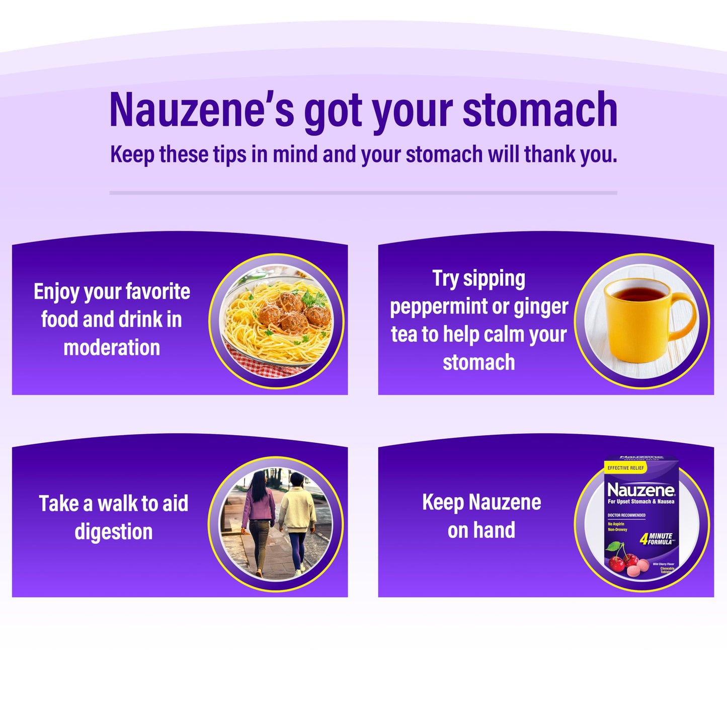 Nauzene Non-drowsy Upset Stomach & Nausea Relief Chewable Tablets - Fast-Acting Relief in 4 Minutes - Doctor Recommended - Wild Cherry Flavor, 42 ct Nauzene