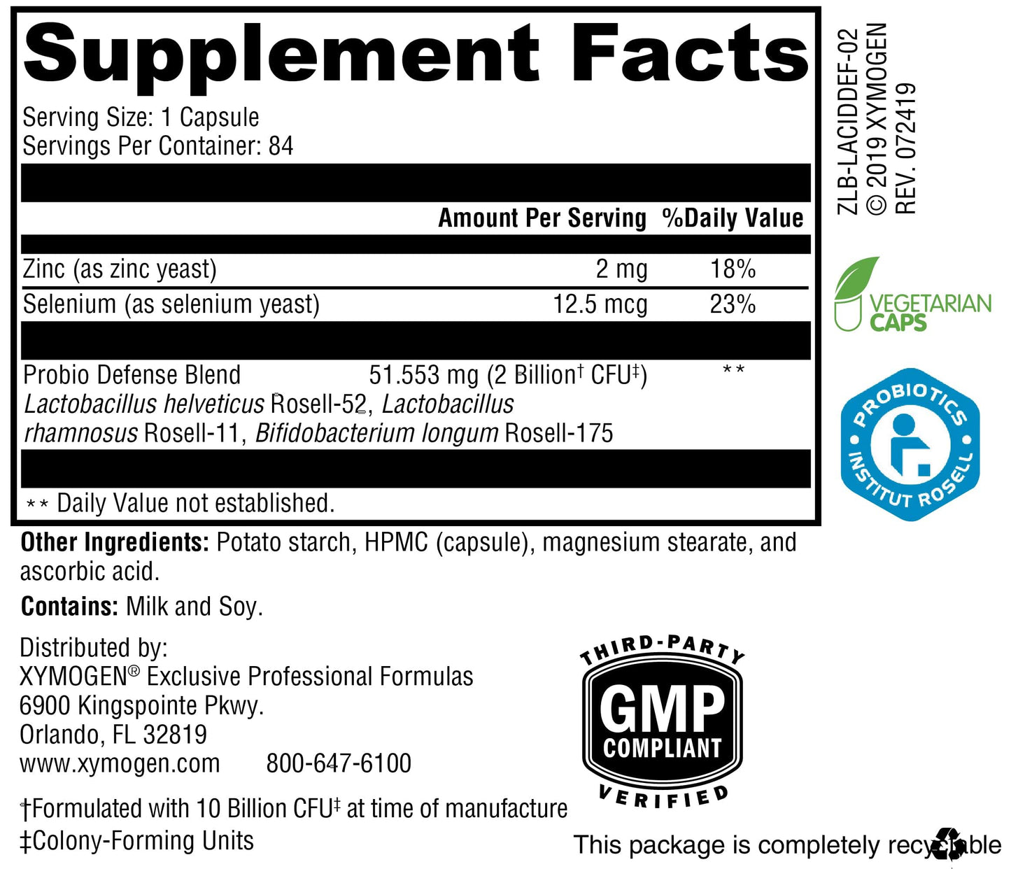 XYMOGEN Probio Defense - Daily Probiotic Blend for GI Balance Support - Immune & Gut Health Aid - 10 Billion CFU - Lactobacillus Rhamnosus, Zinc & Selenium - Gluten-Free & Non-GMO - 84 Capsules XYMOGEN
