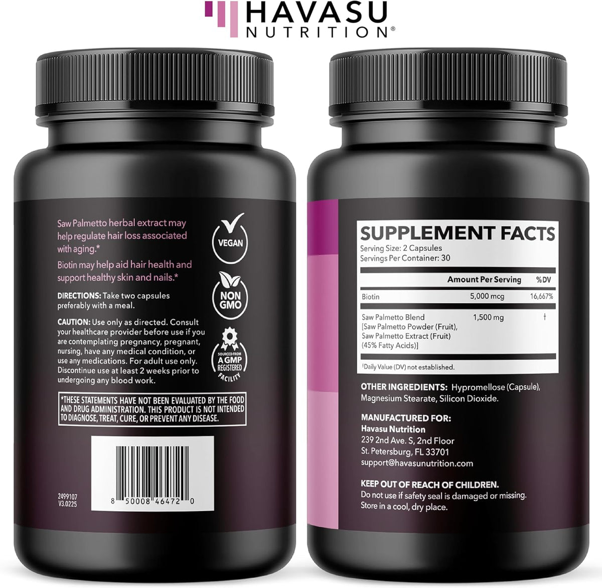 Saw Palmetto for Women with Bitoin 5000mcg Per Serving, 30-Day Supply | Vegan, Non-GMO DHT Blocker for Women for Hair, Skin and Nails, Saw Palmetto Extract with Biotin for Thicker Looking Hair Gsupps Australia